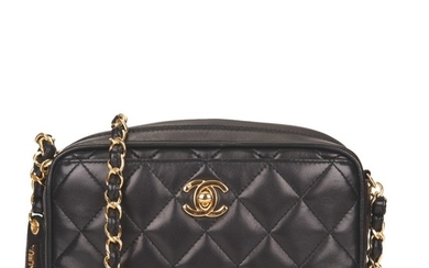 Chanel Black Camera Bag of Quilted Lambskin Leather with Gold Tone Hardware