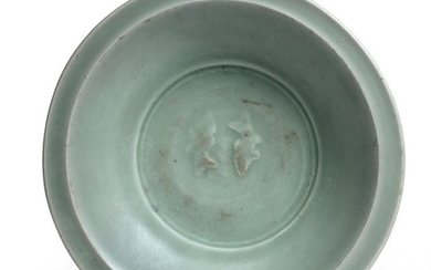 A Chinese Longquan Celadon Glazed Dish, Ming Dynasty, the centre...