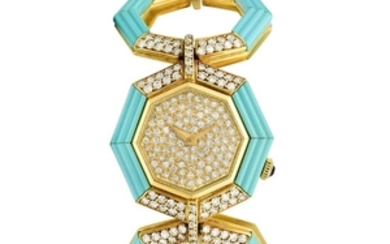 DeLaneau Diamond and Turquoise Watch