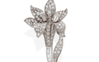 A diamond and platinum flower brooch