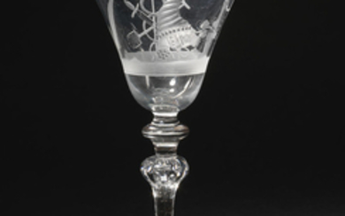 A Dutch engraved light baluster wine goblet, circa 1750-70