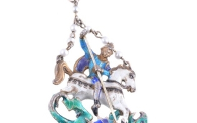 An early 20th century Austro Hungarian enamelled George and Dragon pendant