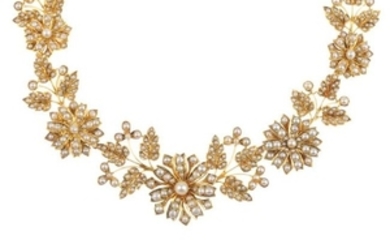 An early 20th century gold split and seed pearl