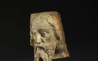 FRANCE, FIN DU XIVè ou XVe SIÈCLE Tête d'homme barbu anciennement nimbée