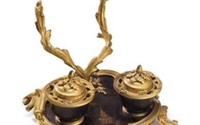 A FRENCH ORMOLU AND JAPANESE LACQUER ENCRIER, BY MAISON MILLET, PARIS, CIRCA 1890, THE LACQUER MEIJI PERIOD (1868-1912)