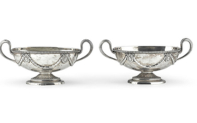 A Pair of George III sterling silver oval two-handled dishes