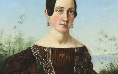 Heinrich Nickelsen: Portrait of a young lady. Signed H. Nickelsen pinxit, April 1842. Oil on canvas. 31×26 cm.