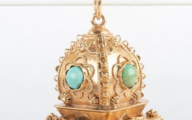Italian 18k Gold, Coral and Turquoise Pendant/Charm