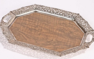 Italian silver mounted tray, with pierced border and