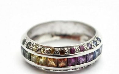 Ladies 14k White Gold 1.60ct Rainbow Sapphire Ring