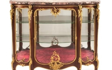 A Louis XV Style Gilt Bronze Mounted Mahogany Vitrine Cabinet
