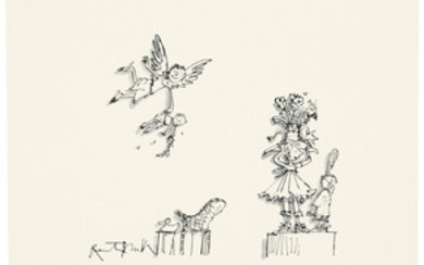 Quentin Blake (b. 1932), Winged boy and girl with a floral hat