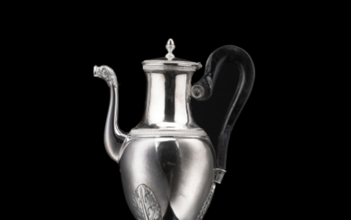 A silver coffee pot. Turin, 1814 - 1824 ca. Silversmith Giuseppe Gaia, assayer Giuseppe Vernoni (h. cm 27) (g gross...