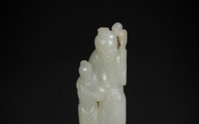 Small Chinese Carved Jade Shou & Boy, 18-19th Century