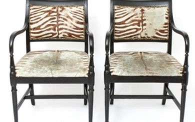 Thonet Regency Manner Zebra Skin Arm Chairs, Pr