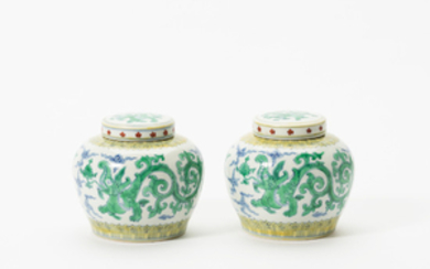 Two Chinese wucai jars and covers