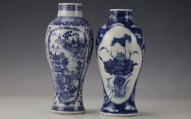 Two Chinese Blue and White Porcelain Flower Vase with