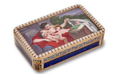 A very fine Swiss enameled gold musical snuff box
