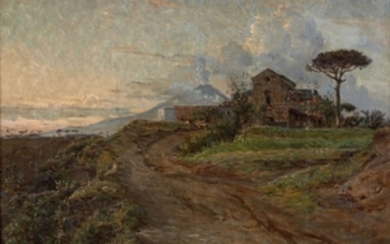 Viggo JOHANSEN Copenhague, 1851 - 1935 Vue de la campagne près de Pompéi avec le Vésuve