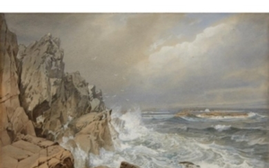 WILLIAM TROST RICHARDS (american 1833–1905) SURF CRASHING Signed and...