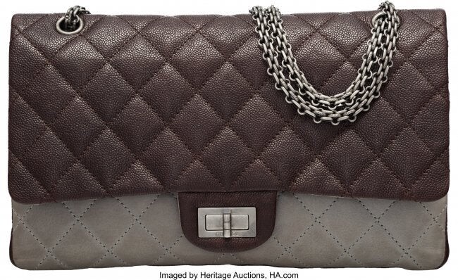 58058: Chanel Brown Quilted Caviar Leather & Gray Quilt