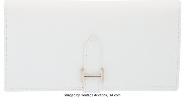 58058: Hermès White Epsom Leather Bearn Wallet w