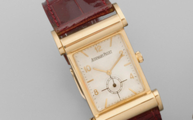 Audemars Piguet. An 18K rose gold manual wind rectangular wristwatch with scroll lugs