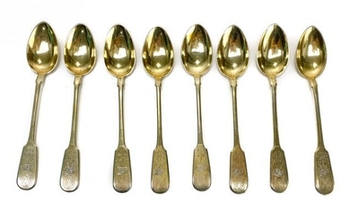 8 Alekessvich 84 Gilt Silver Dessert Spoons
