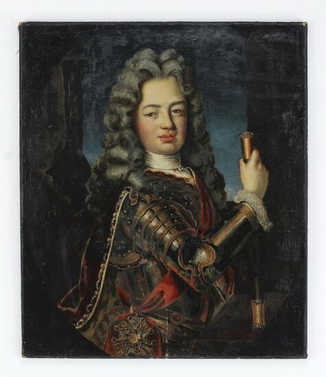 Late 18th c. O/c Baroque style battle dress portrait
