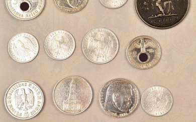 9 German silver coins, 6 aluminum coins, 1 iron medal