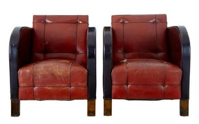PAIR OF ART DECO LEATHER CLUB ARMCHAIRS