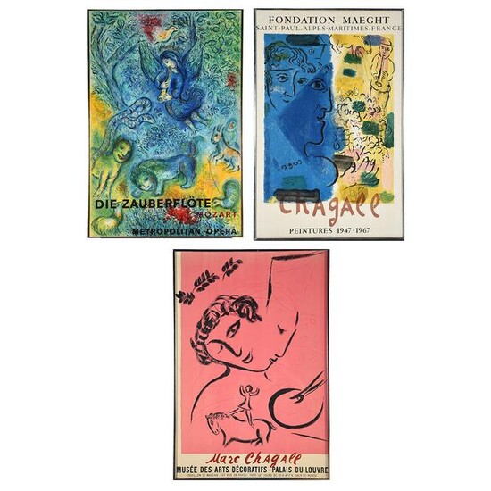 After Marc Chagall 3 Exhibition lithograph posters