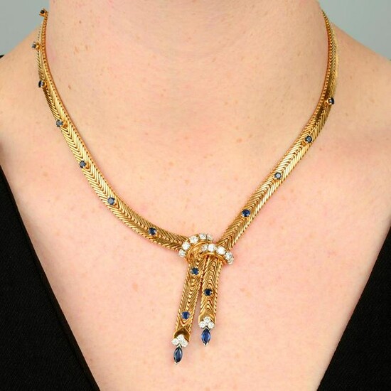A 1960s 18ct gold sapphire and diamond necklace, by