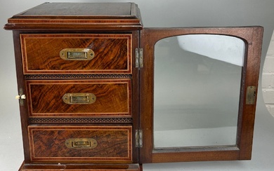 A 19TH CENTURY ROSEWOOD TABLE TOP CABINET WITH GLAZED...