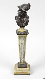 A 19th century green marble and bronze desk thermometer.
