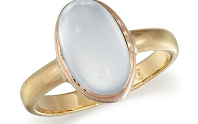 A 9CT MOONSTONE RING, the oval moonstone cabochon