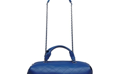 A BLUE CALFSKIN LEATHER CHAIN TOTE BAG WITH SILVER HARDWARE, CHANEL, 2014