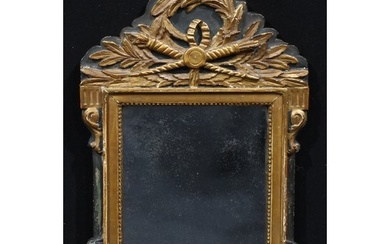 A Baroque parcel gilt and painted looking glass, rectangular...