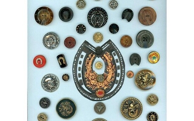A CARD OF ASSORTED MATERIAL DIV 1 & 3 HORSESHOE BUTTONS