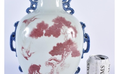 A CHINESE BLUE AND WHITE PORCELAIN IRON RED PAINTED LANDSCAP...