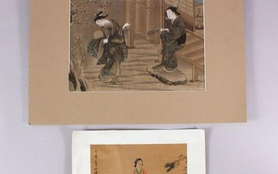 A CHINESE PAINTING ON TEXTILE OF TWO FEMALE FIGURES