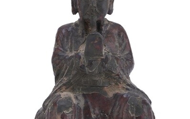 A CHINESE RED LACQUER BRONZE SCULPTURE. EARLY 20TH CENTURY.