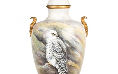 A CLERMONT FINE CHINA HAND-PAINTED VASE AND COVER