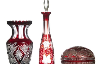 A COLLECTION OF THREE 19TH CENTURY OVERLAY GLASS PIECES