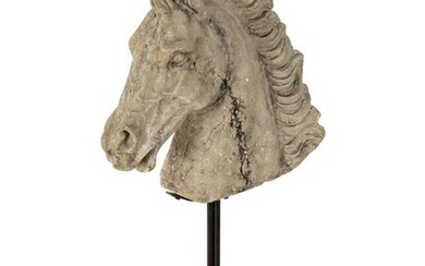 A Cast Stone Head of a Horse Height overall 29 1/2 x