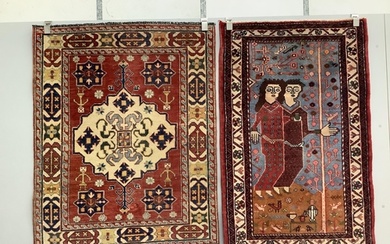A Caucasian style red ground rug, a North West Persian figur...
