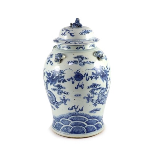 A Chinese blue and white dragon vase and cover, Daoguang p...
