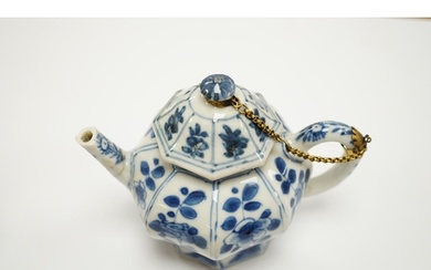 A Chinese blue and white octagonal teapot and cover with gil...