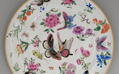 A Chinese famille rose 'Butterflies' plate, early 19th c, en...