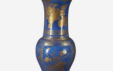 A Chinese gilt-decorated powder blue porcelain vase